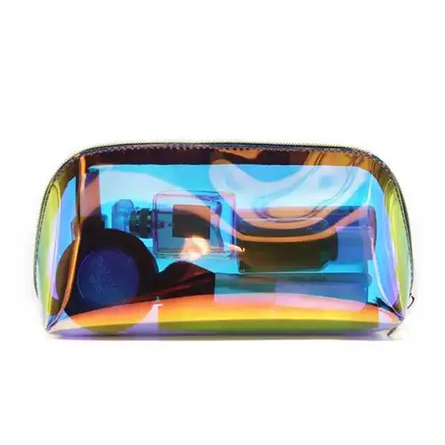 Custom Private Laser Rainbow Holographic Women Toiletry Luxury Personalised Makeup Bag